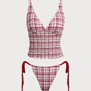 Samiol Nwt Red and White Plaid Bikini Set